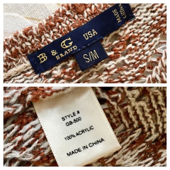 B & G Brand Variegated Brown & Cream Batwing Knit Open Front Sweater, Me… - Picture 8 of 8
